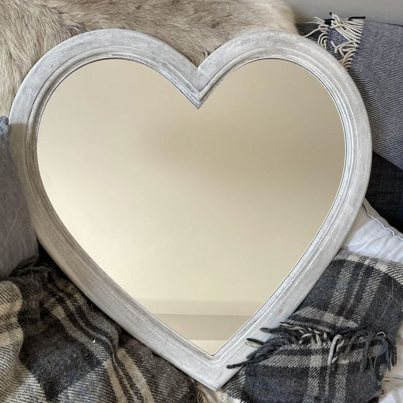 Grey Washed Heart Mirror - 67cm x 67cm | Decorative Accessories | Mirrors | The Elms