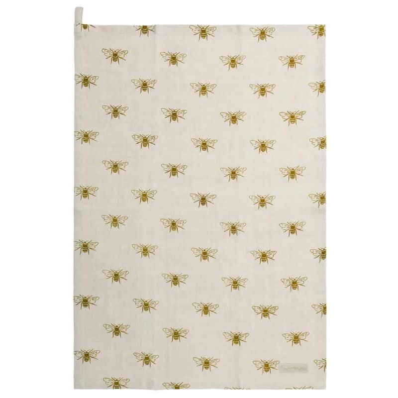 Patterned Linen Tea Towel - Bees - 65cm x 45cm | Linen | Tea Towels | The Elms