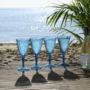 Linear Blue Reusable Wine Glasses - Set of 4 | Outdoor Living | Garden Accessories | The Elms