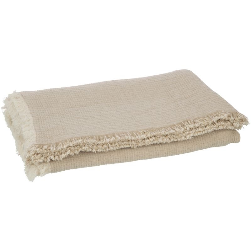 Plaid Fringes Dark Beige Muslin Throw - 130cm x 180cm | Soft Furnishings | Throws | The Elms