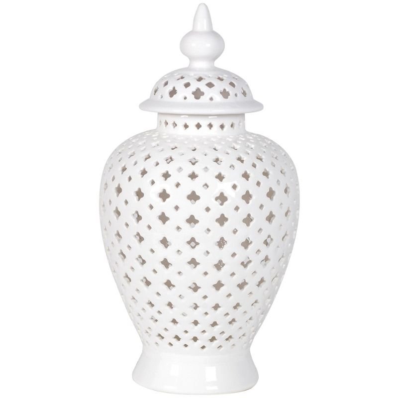 Large Pierced Lidded White Ginger Jar - 49cm | Decorative Accessories | Decorative Objects | The Elms