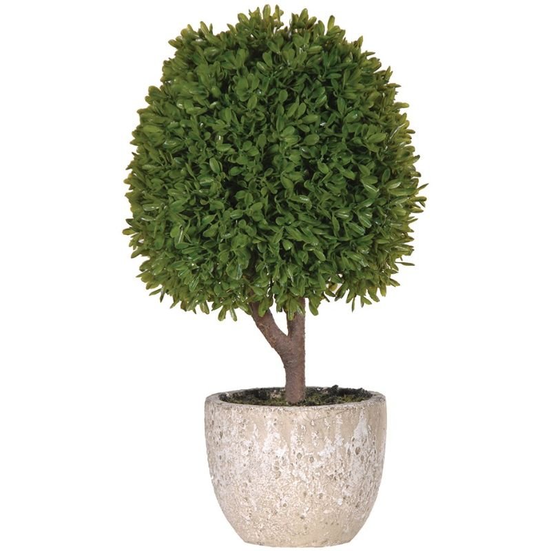 Miniature Faux Boxwood Ball in Stone-look Pot - 38cm | Decorative Accessories | Faux Plants | The Elms