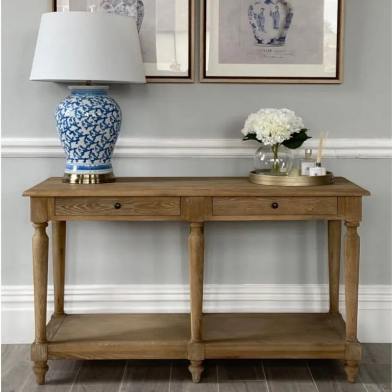 Henley 2 Drawer Oak Console Table - 137.5cm x 55cm x 78cm | Dining Room | Sideboards & Consoles | The Elms